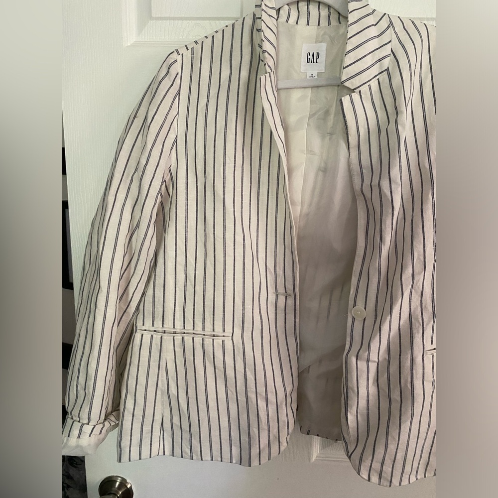 GAP Women's Cream and Navy Striped Blazer